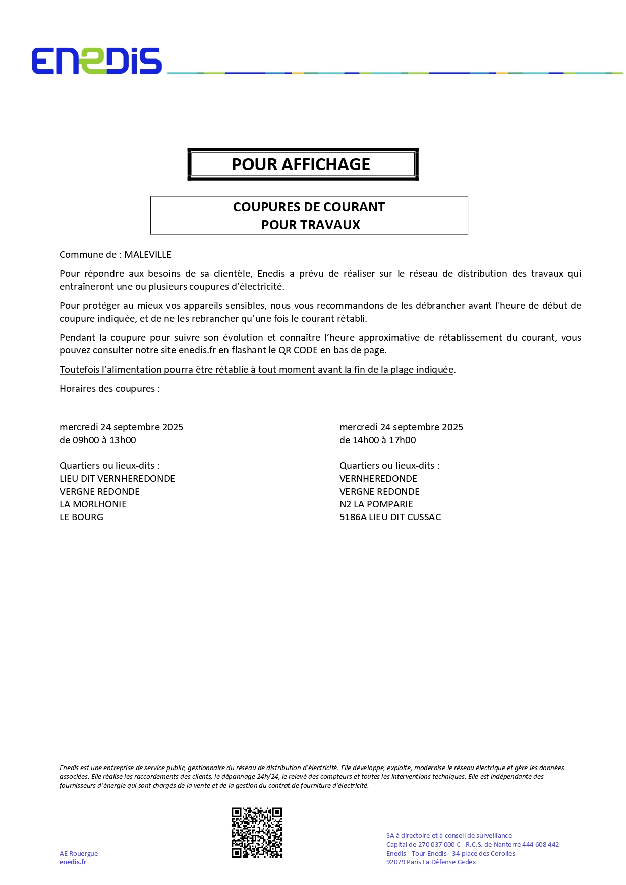 Lire la suite à propos de l’article Coupure de courant pour travaux