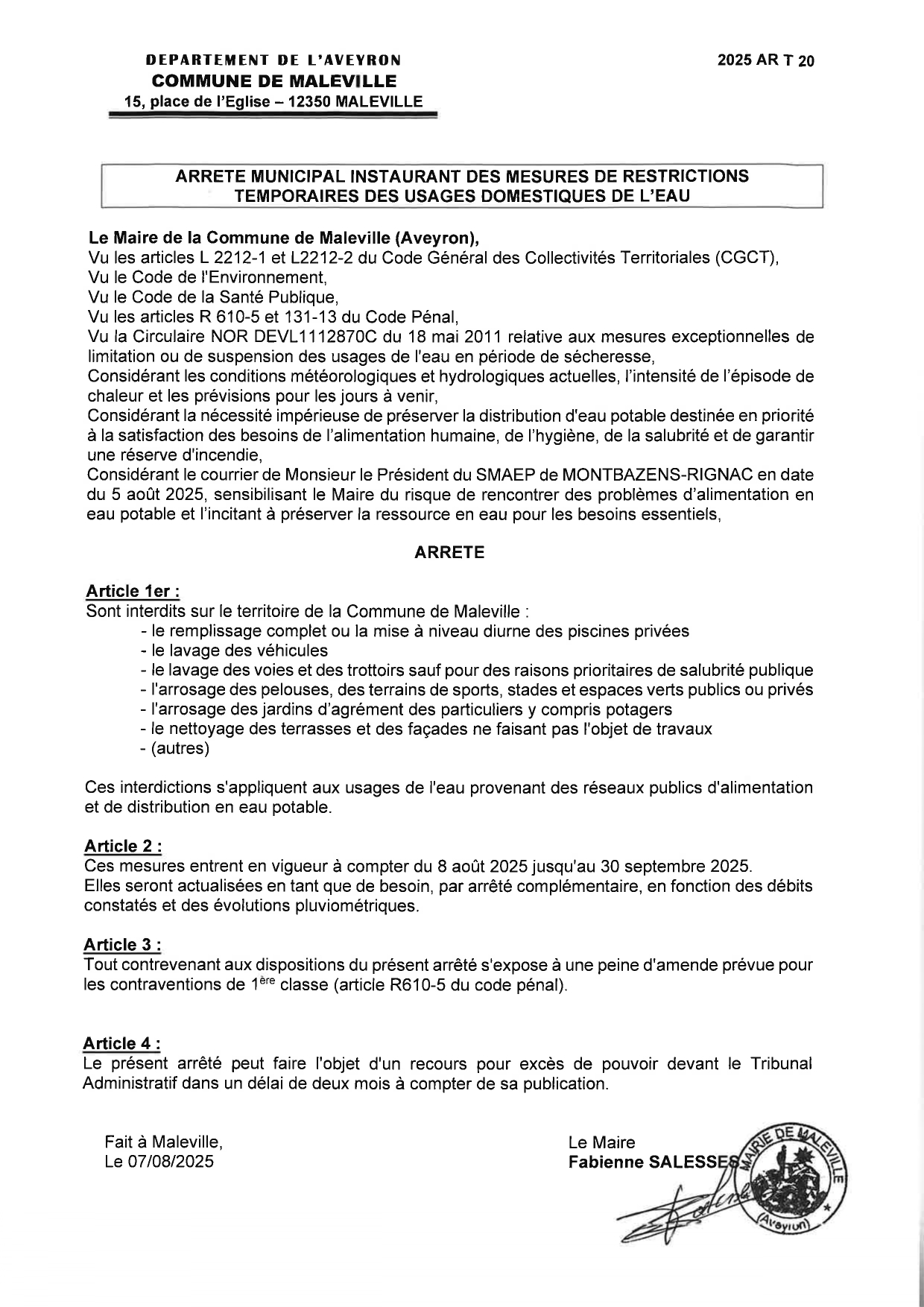 Lire la suite à propos de l’article Restriction Usages Domestiques Eau