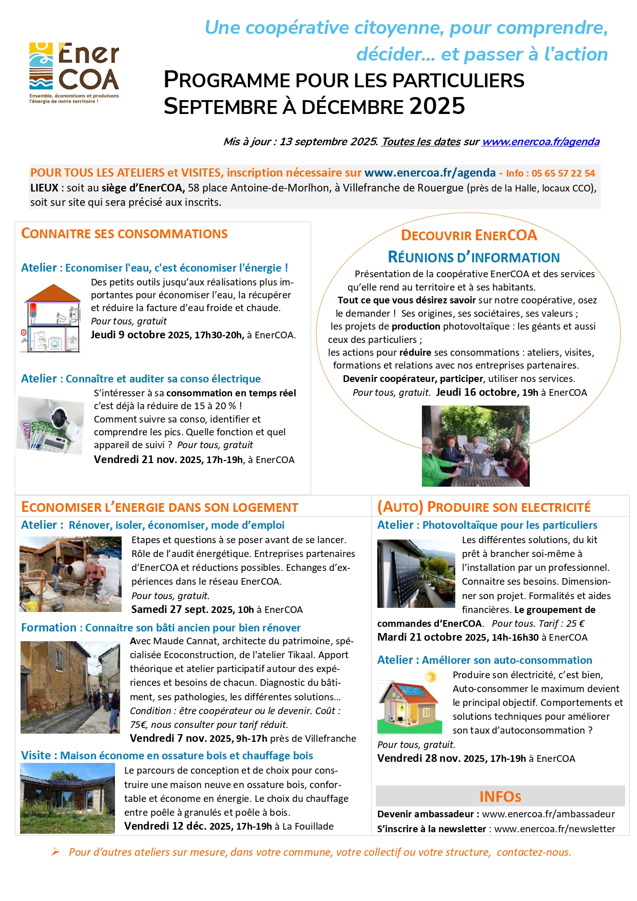 Lire la suite à propos de l’article Programme ateliers et visites ENERCOA septembre à décembre 2025