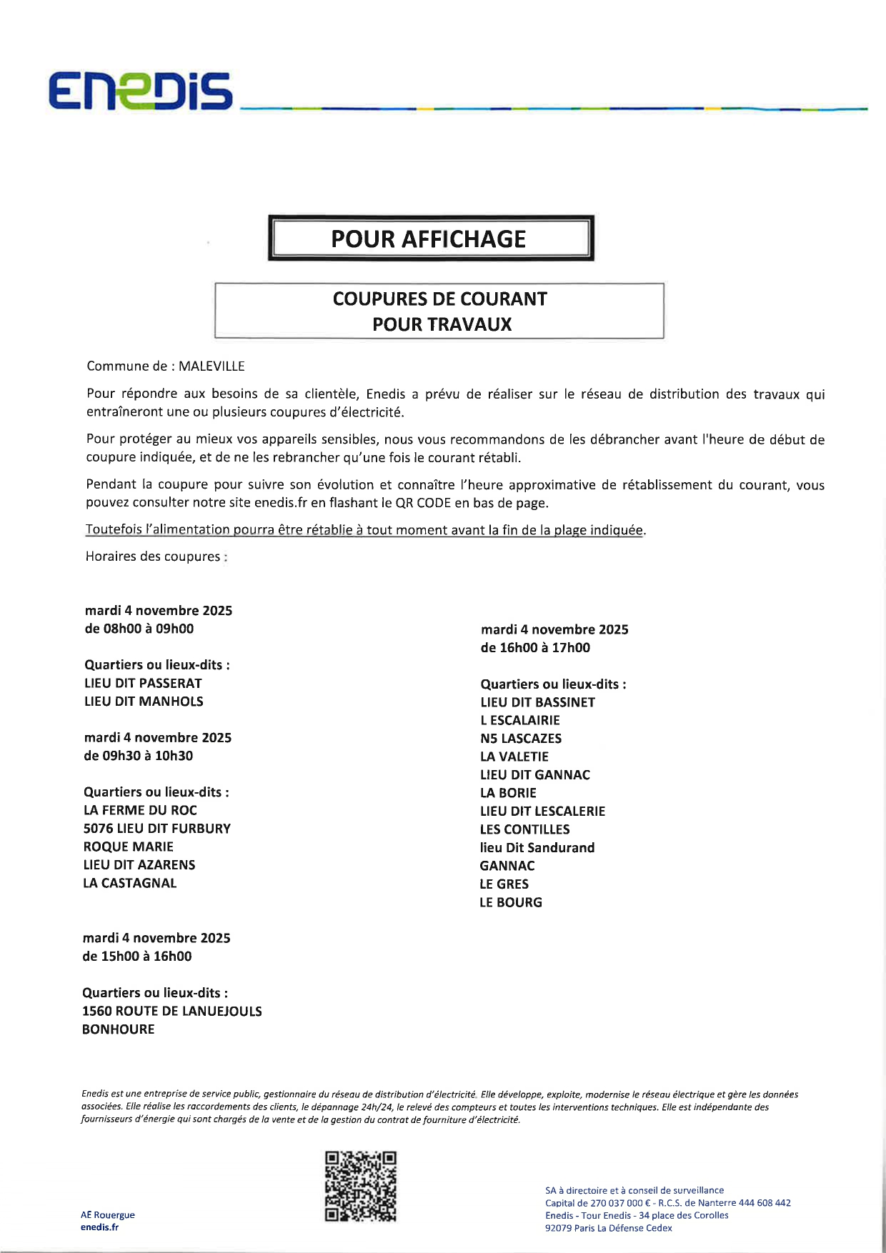 Lire la suite à propos de l’article Coupure éléctricité