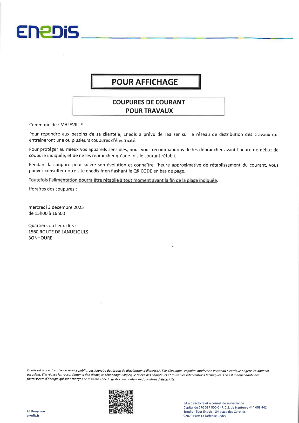 Lire la suite à propos de l’article COUPURE DE COURANT POUR TRAVAUX