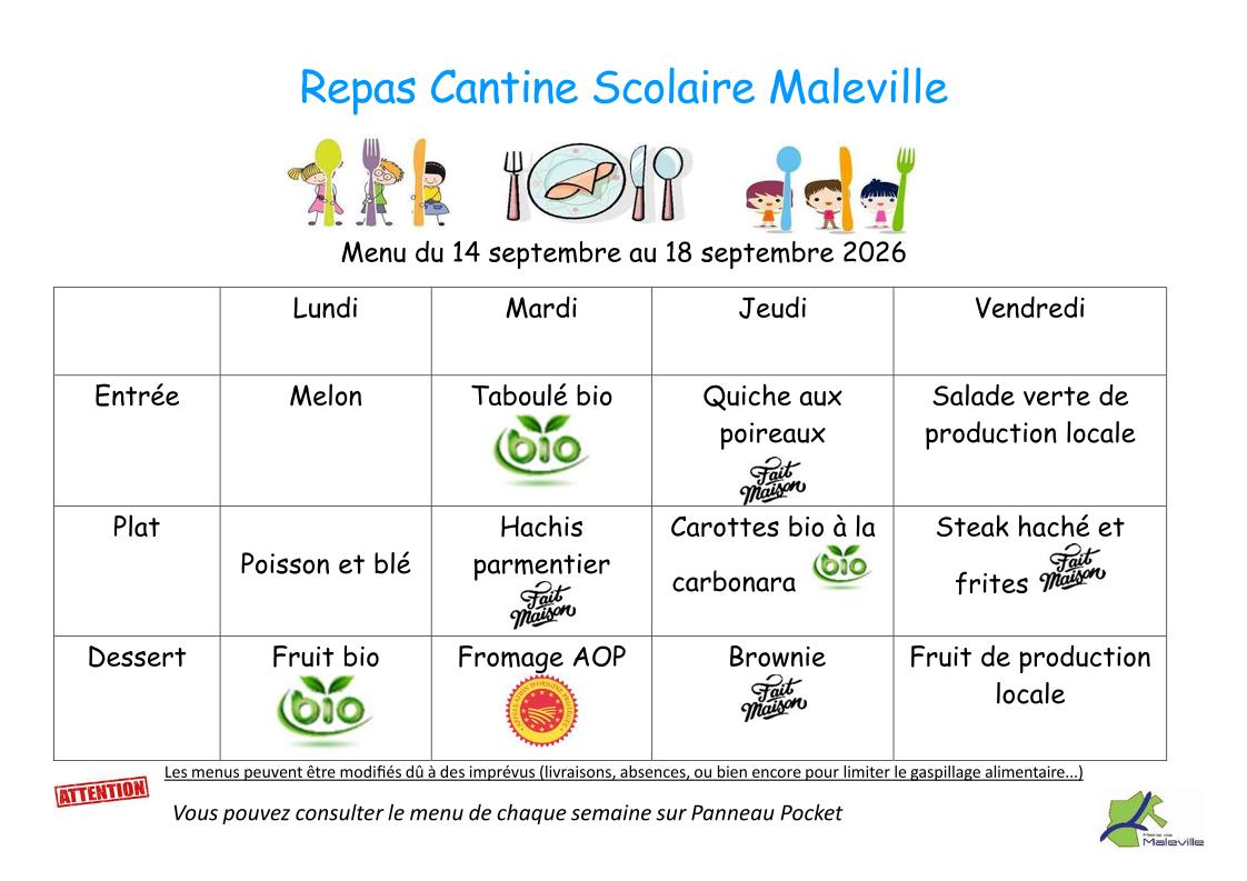Menus du 14 au 18 septembre