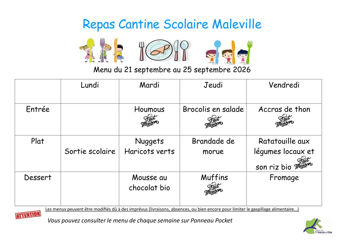 Menus du 21 au 25 septembre